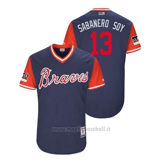 Maglia Baseball Uomo Atlanta Braves Ronald Acuna Jr. 2018 Llws Players Weekend Sabanero Soy Blu